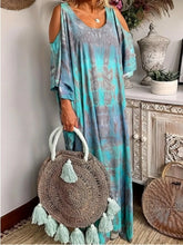 Plus Size Tie-Dye Cold Shoulder Maxi Dress Rx9916—blue OutfitFlow